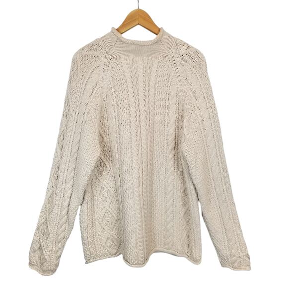 J. Crew Men's Cableknit Rollneck Sweater Cream Heather Natural 100% Cotton Large - Picture 3 of 7